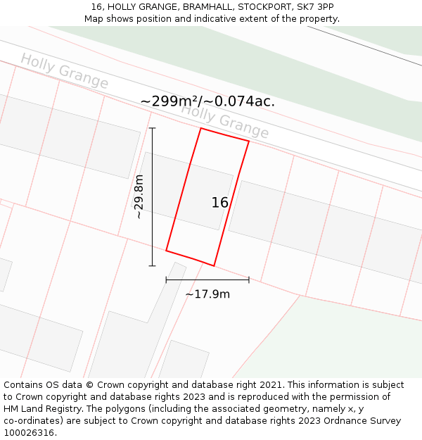 16, HOLLY GRANGE, BRAMHALL, STOCKPORT, SK7 3PP: Plot and title map