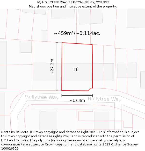 16, HOLLYTREE WAY, BRAYTON, SELBY, YO8 9SS: Plot and title map