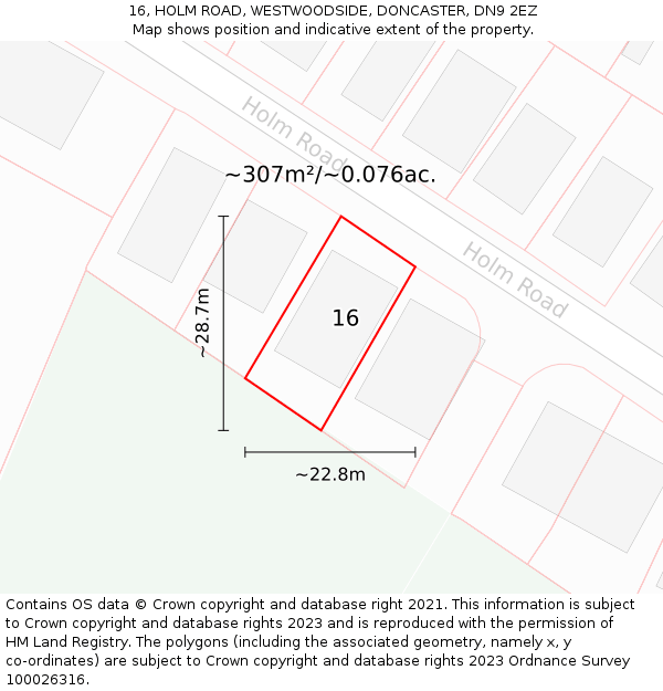 16, HOLM ROAD, WESTWOODSIDE, DONCASTER, DN9 2EZ: Plot and title map