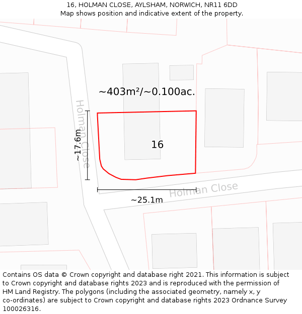 16, HOLMAN CLOSE, AYLSHAM, NORWICH, NR11 6DD: Plot and title map