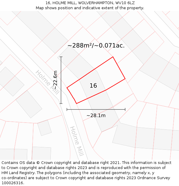 16, HOLME MILL, WOLVERHAMPTON, WV10 6LZ: Plot and title map