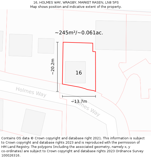 16, HOLMES WAY, WRAGBY, MARKET RASEN, LN8 5PS: Plot and title map