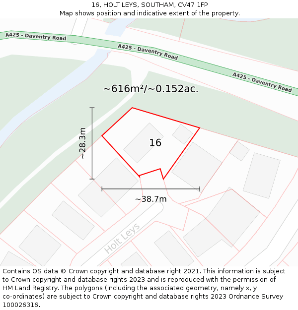 16, HOLT LEYS, SOUTHAM, CV47 1FP: Plot and title map
