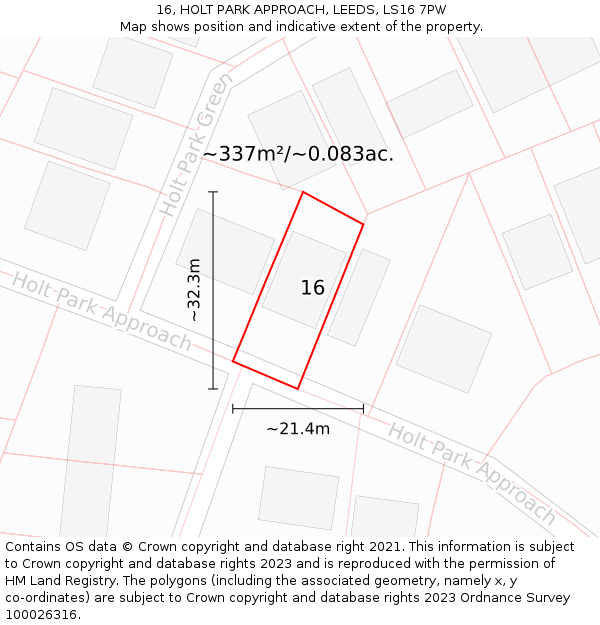 16, HOLT PARK APPROACH, LEEDS, LS16 7PW: Plot and title map