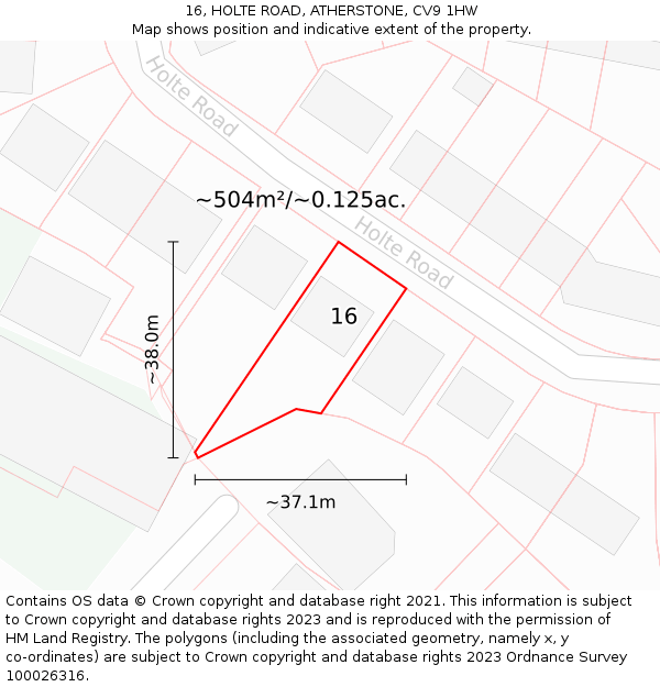 16, HOLTE ROAD, ATHERSTONE, CV9 1HW: Plot and title map