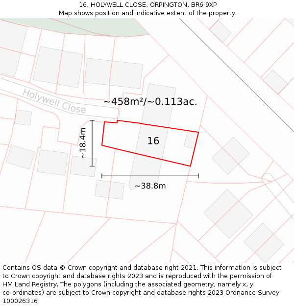 16, HOLYWELL CLOSE, ORPINGTON, BR6 9XP: Plot and title map