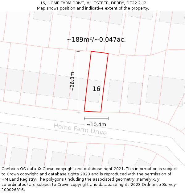 16, HOME FARM DRIVE, ALLESTREE, DERBY, DE22 2UP: Plot and title map