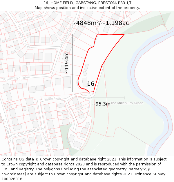 16, HOME FIELD, GARSTANG, PRESTON, PR3 1JT: Plot and title map