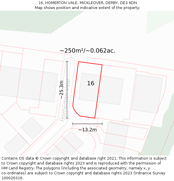 16, HOMERTON VALE, MICKLEOVER, DERBY, DE3 9DN: Plot and title map