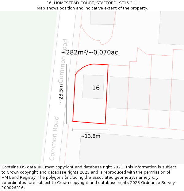 16, HOMESTEAD COURT, STAFFORD, ST16 3HU: Plot and title map