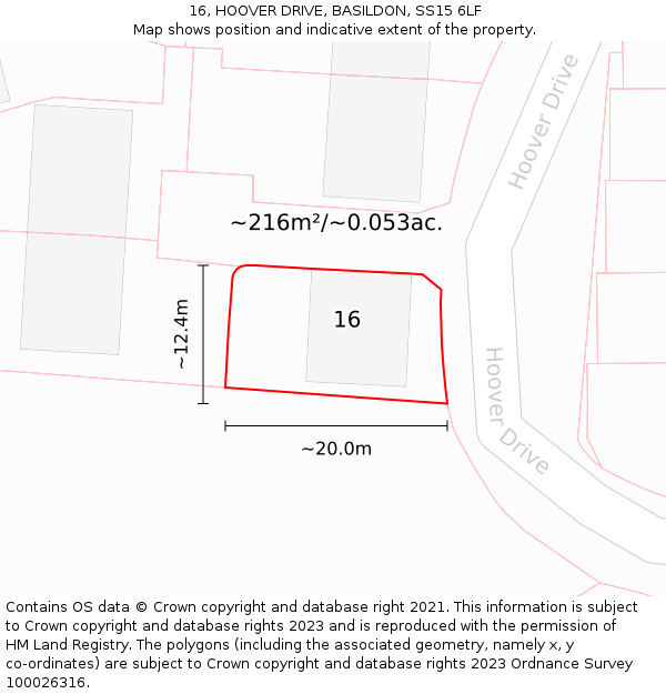 16, HOOVER DRIVE, BASILDON, SS15 6LF: Plot and title map