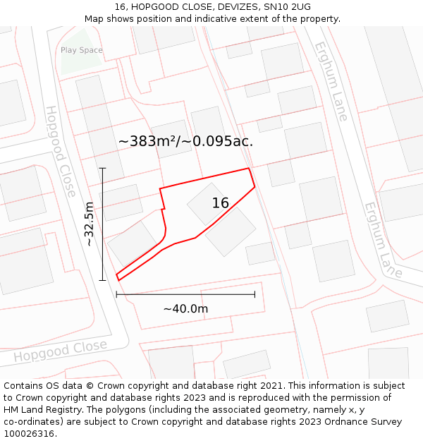 16, HOPGOOD CLOSE, DEVIZES, SN10 2UG: Plot and title map