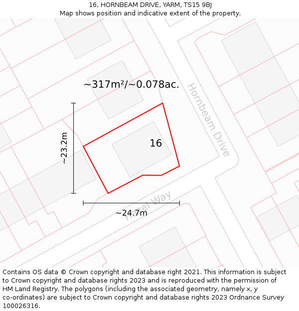 16, HORNBEAM DRIVE, YARM, TS15 9BJ: Plot and title map