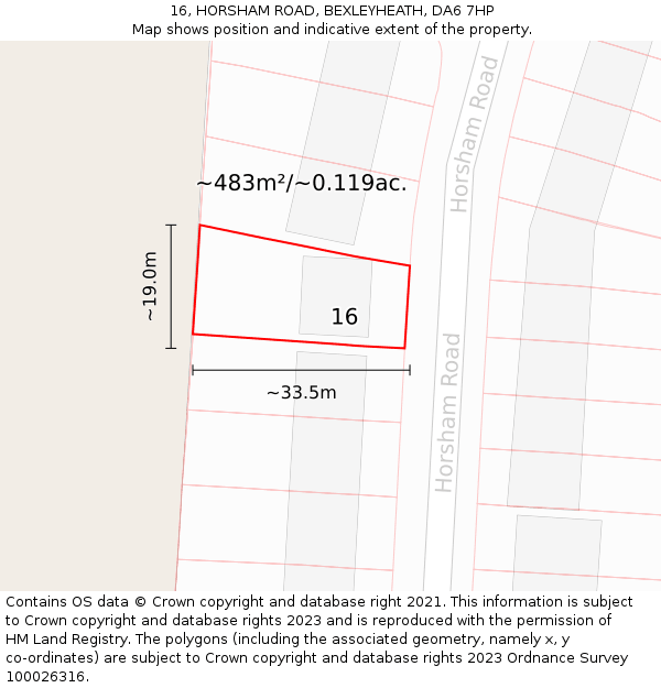 16, HORSHAM ROAD, BEXLEYHEATH, DA6 7HP: Plot and title map