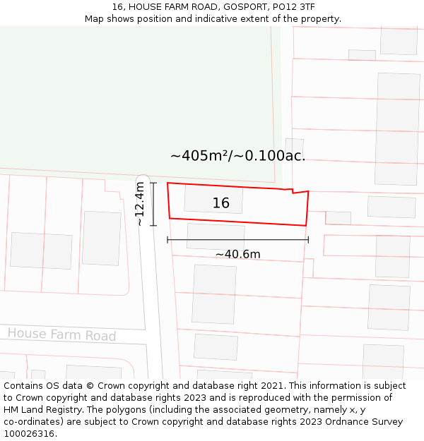 16, HOUSE FARM ROAD, GOSPORT, PO12 3TF: Plot and title map