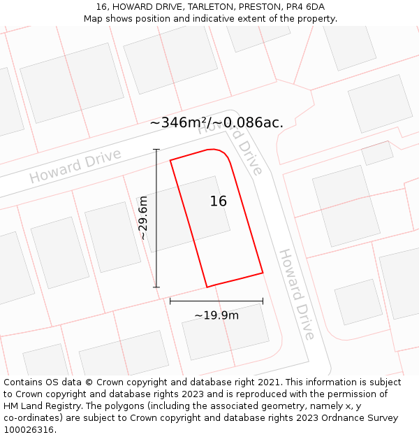 16, HOWARD DRIVE, TARLETON, PRESTON, PR4 6DA: Plot and title map