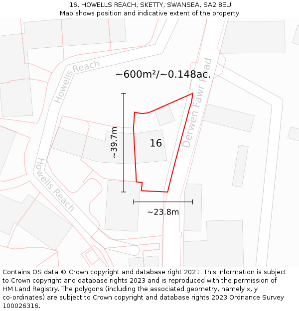 16, HOWELLS REACH, SKETTY, SWANSEA, SA2 8EU: Plot and title map