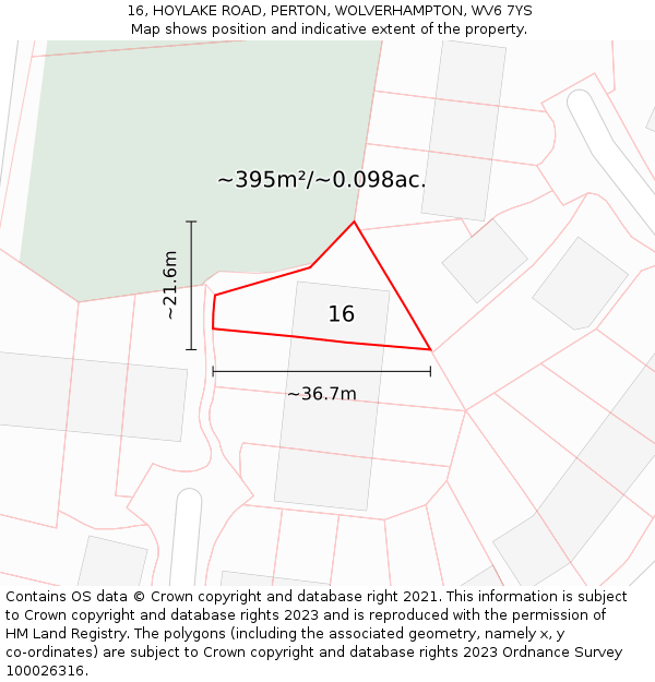 16, HOYLAKE ROAD, PERTON, WOLVERHAMPTON, WV6 7YS: Plot and title map
