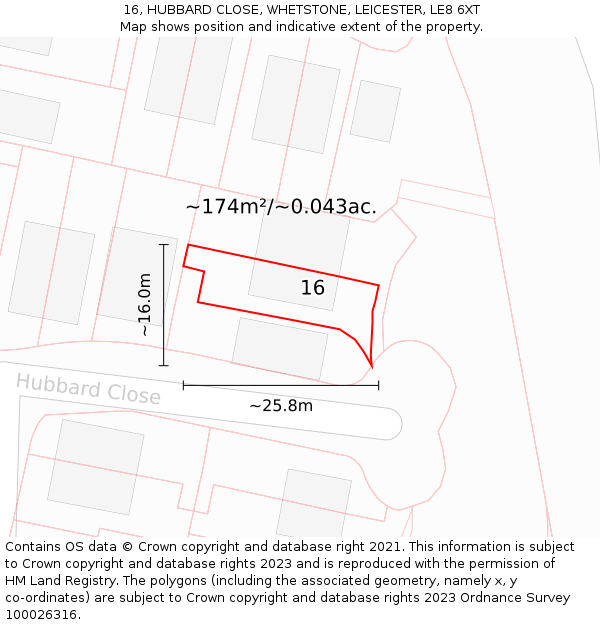 16, HUBBARD CLOSE, WHETSTONE, LEICESTER, LE8 6XT: Plot and title map