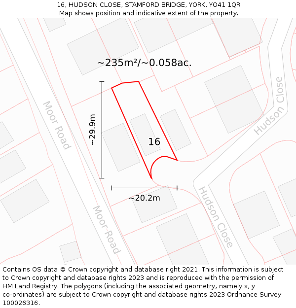 16, HUDSON CLOSE, STAMFORD BRIDGE, YORK, YO41 1QR: Plot and title map