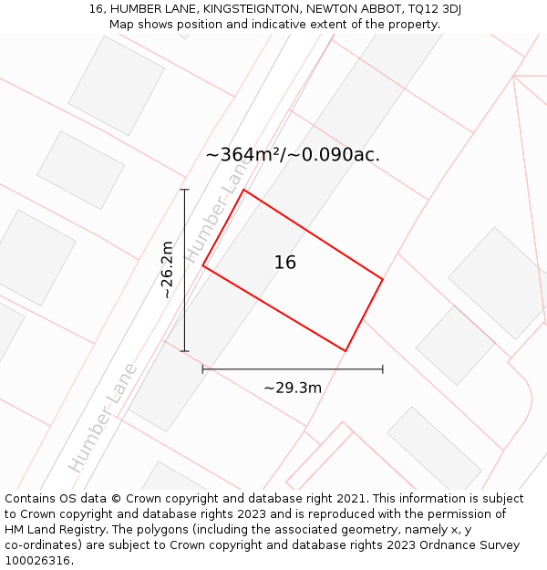 16, HUMBER LANE, KINGSTEIGNTON, NEWTON ABBOT, TQ12 3DJ: Plot and title map