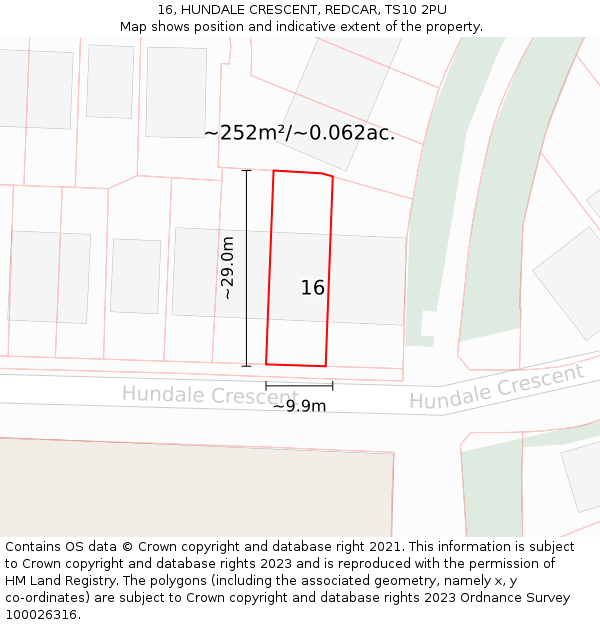 16, HUNDALE CRESCENT, REDCAR, TS10 2PU: Plot and title map