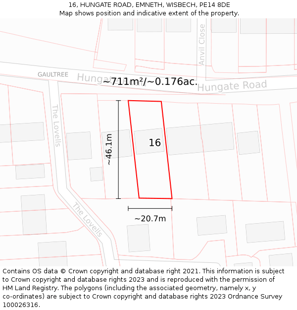 16, HUNGATE ROAD, EMNETH, WISBECH, PE14 8DE: Plot and title map