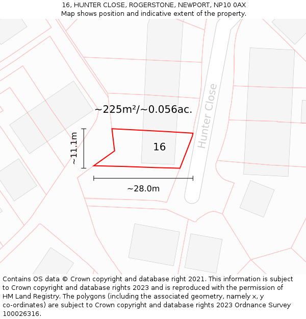 16, HUNTER CLOSE, ROGERSTONE, NEWPORT, NP10 0AX: Plot and title map