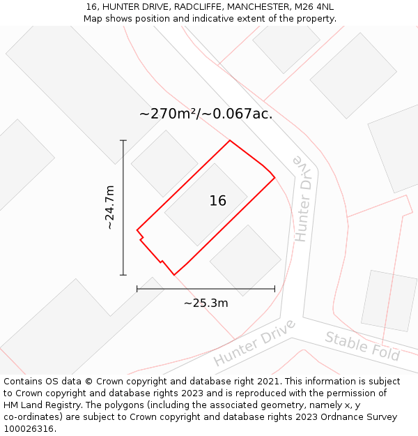 16, HUNTER DRIVE, RADCLIFFE, MANCHESTER, M26 4NL: Plot and title map