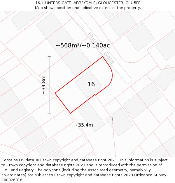 16, HUNTERS GATE, ABBEYDALE, GLOUCESTER, GL4 5FE: Plot and title map