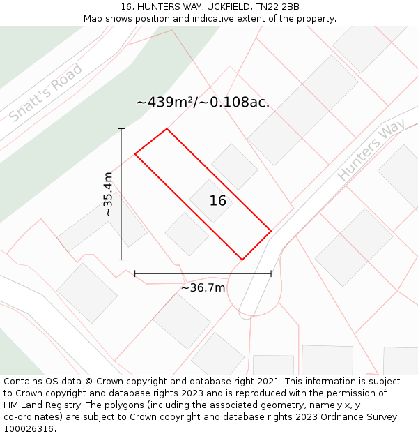16, HUNTERS WAY, UCKFIELD, TN22 2BB: Plot and title map