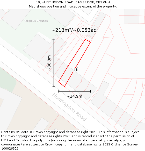 16, HUNTINGDON ROAD, CAMBRIDGE, CB3 0HH: Plot and title map