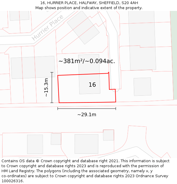 16, HURRIER PLACE, HALFWAY, SHEFFIELD, S20 4AH: Plot and title map