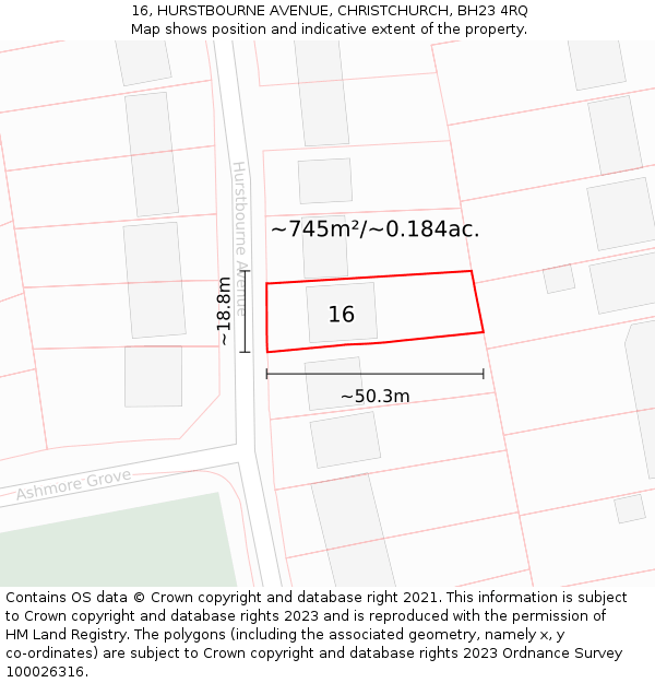 16, HURSTBOURNE AVENUE, CHRISTCHURCH, BH23 4RQ: Plot and title map
