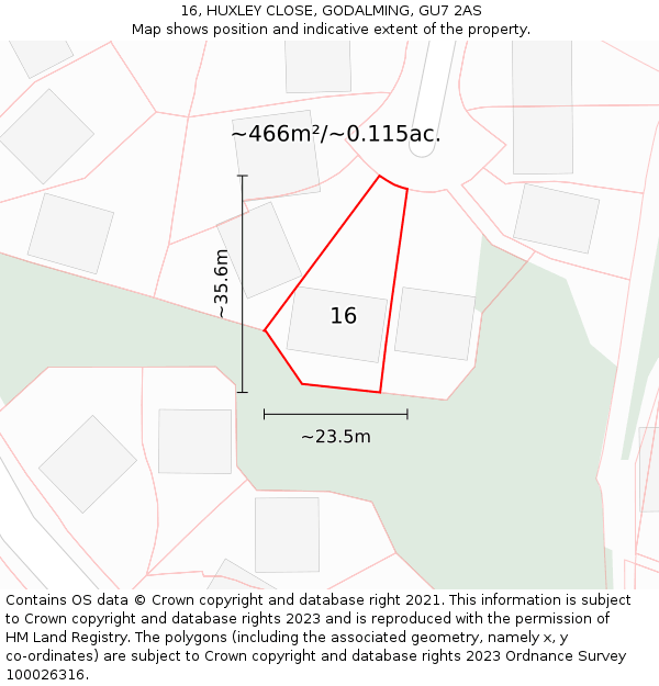 16, HUXLEY CLOSE, GODALMING, GU7 2AS: Plot and title map