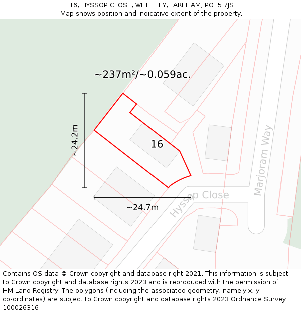 16, HYSSOP CLOSE, WHITELEY, FAREHAM, PO15 7JS: Plot and title map