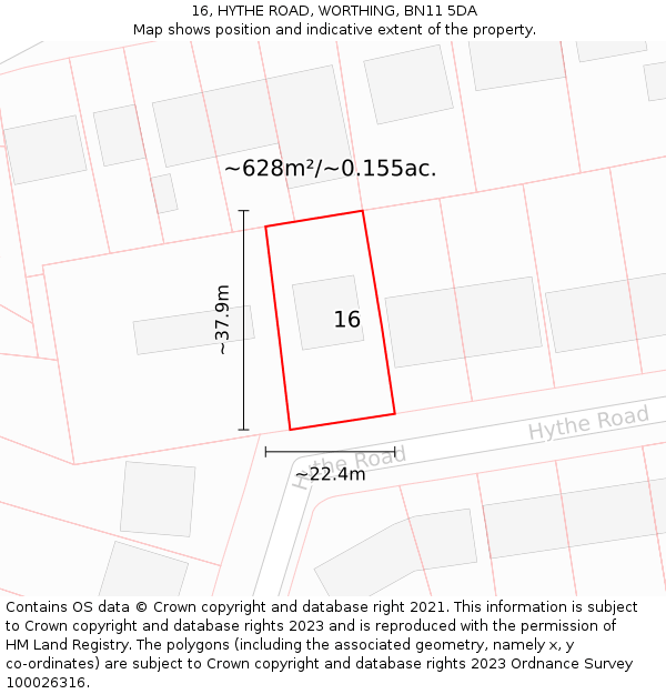 16, HYTHE ROAD, WORTHING, BN11 5DA: Plot and title map