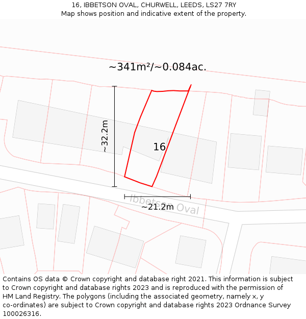 16, IBBETSON OVAL, CHURWELL, LEEDS, LS27 7RY: Plot and title map