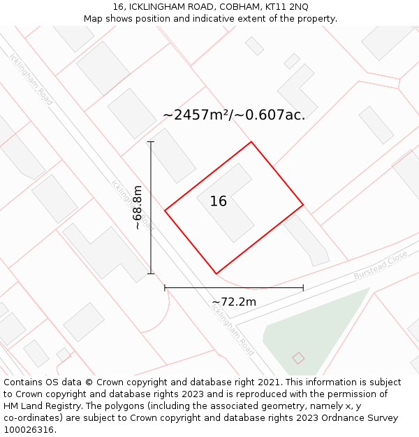 16, ICKLINGHAM ROAD, COBHAM, KT11 2NQ: Plot and title map