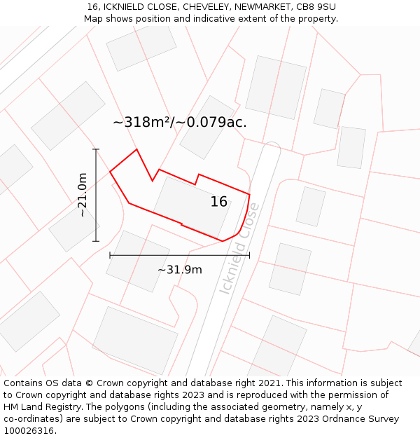 16, ICKNIELD CLOSE, CHEVELEY, NEWMARKET, CB8 9SU: Plot and title map