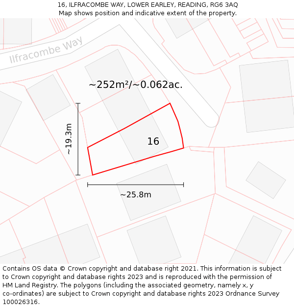 16, ILFRACOMBE WAY, LOWER EARLEY, READING, RG6 3AQ: Plot and title map
