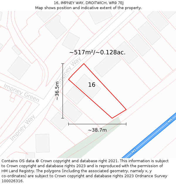 16, IMPNEY WAY, DROITWICH, WR9 7EJ: Plot and title map