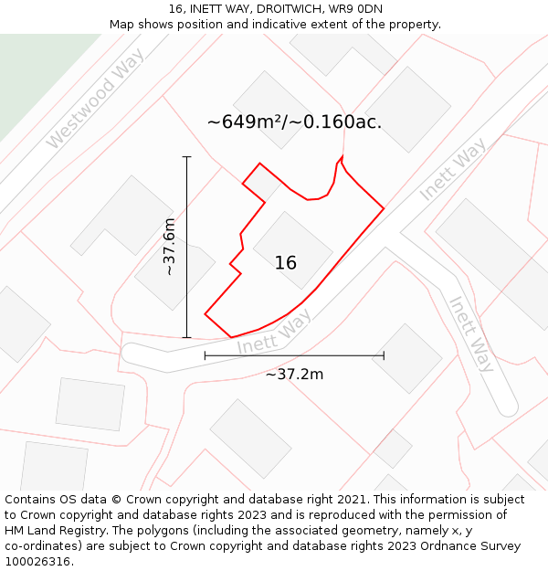 16, INETT WAY, DROITWICH, WR9 0DN: Plot and title map