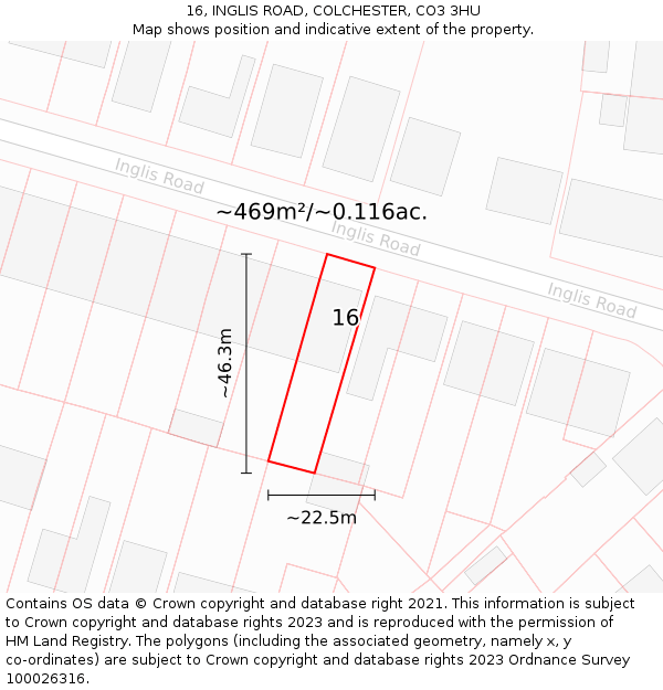 16, INGLIS ROAD, COLCHESTER, CO3 3HU: Plot and title map
