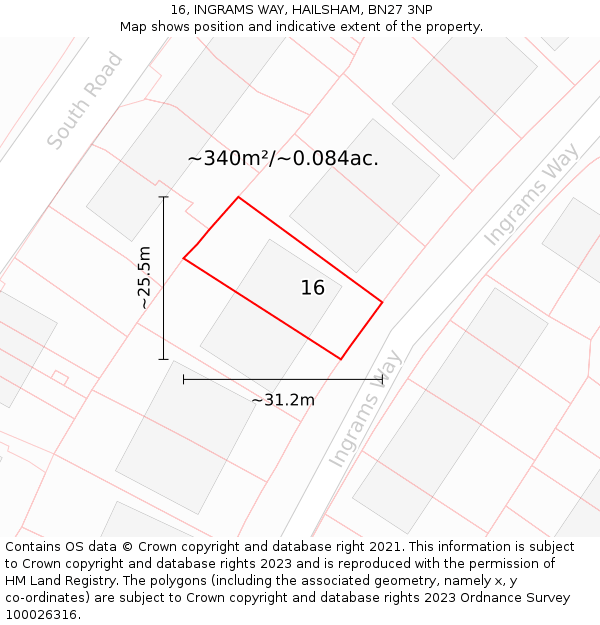 16, INGRAMS WAY, HAILSHAM, BN27 3NP: Plot and title map
