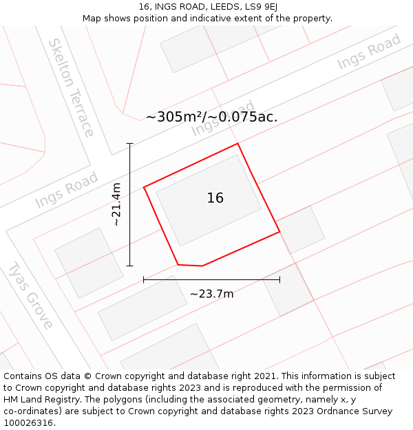 16, INGS ROAD, LEEDS, LS9 9EJ: Plot and title map