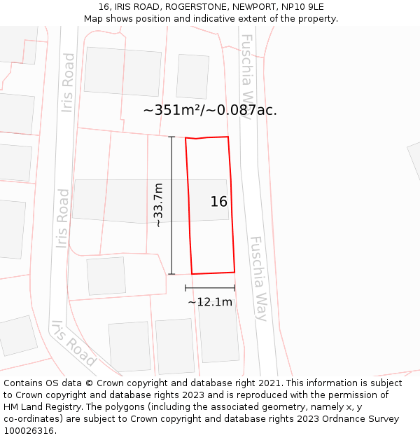 16, IRIS ROAD, ROGERSTONE, NEWPORT, NP10 9LE: Plot and title map