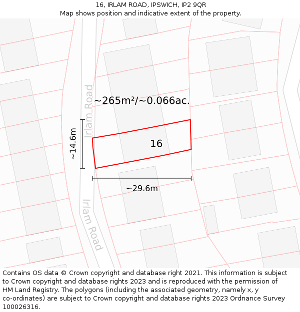 16, IRLAM ROAD, IPSWICH, IP2 9QR: Plot and title map