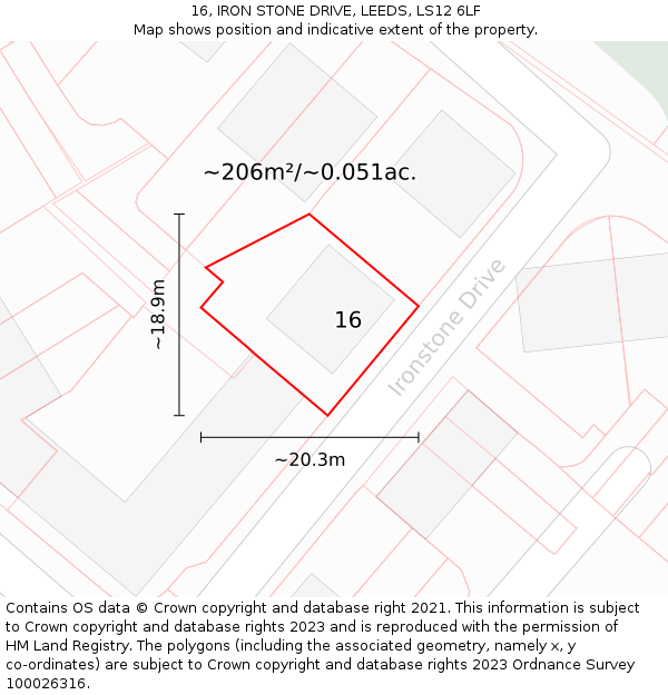 16, IRON STONE DRIVE, LEEDS, LS12 6LF: Plot and title map