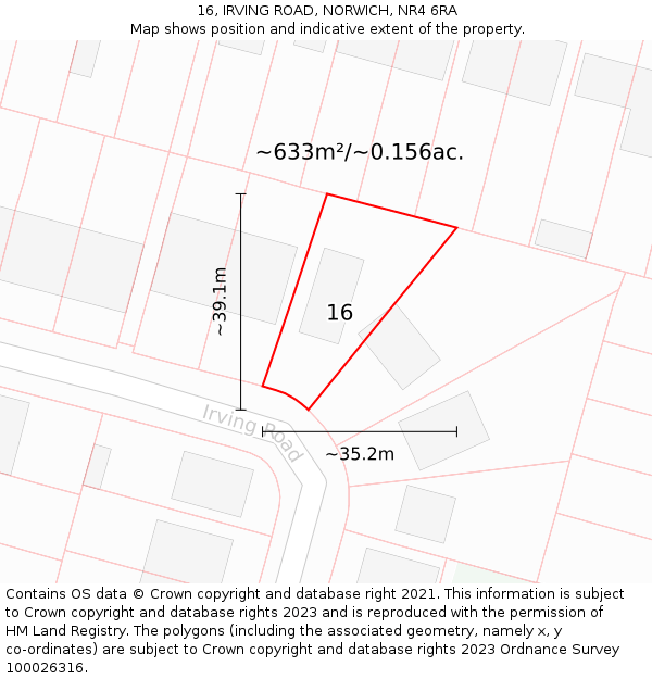 16, IRVING ROAD, NORWICH, NR4 6RA: Plot and title map